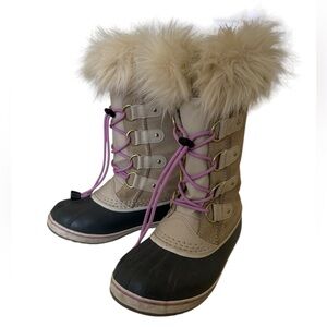 Sorel Joan of Arctic Kids US 3 Beige Purple Suede Waterproof Winter Boots Snow